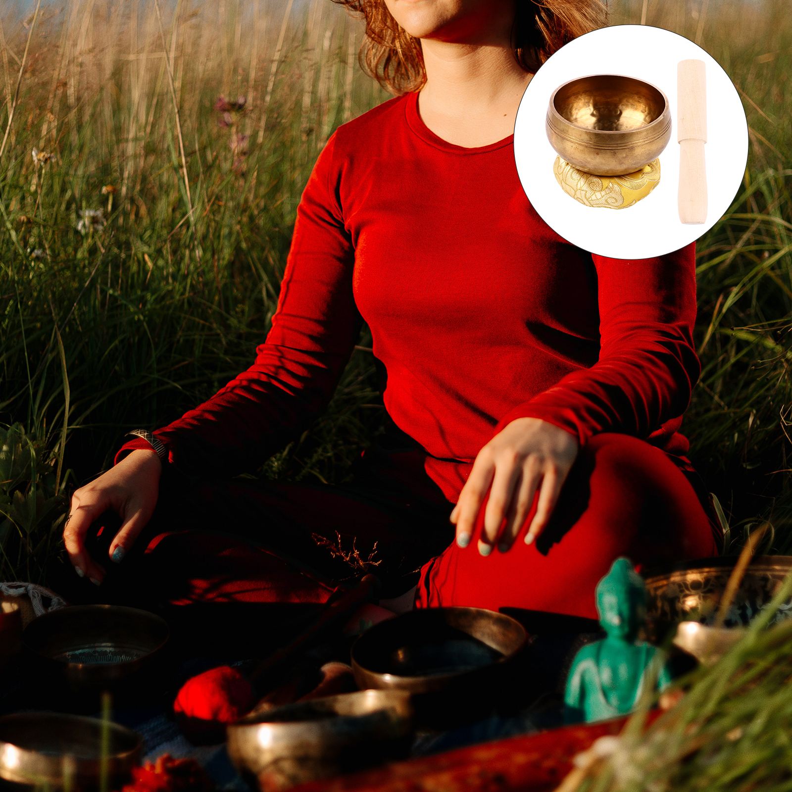 1 Set Tibetan Singing Bowl Set Sound Bowl Meditation Spiritual Bowl (Yellow)