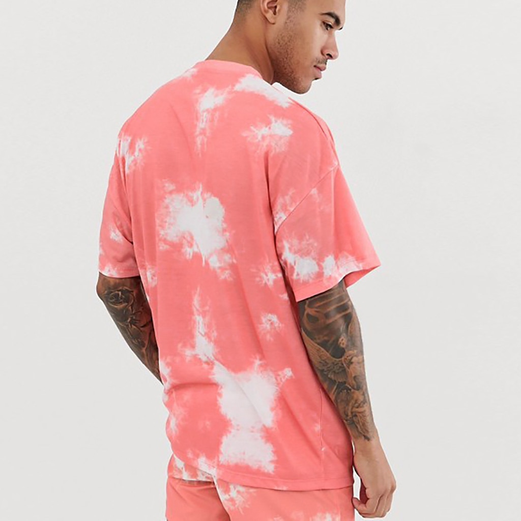 Conjunto deportivo de 2 piezas para hombre, conjunto informal de manga corta con tinte dibujo de corbata para hombre para verano , chándales holgados Harajuku para hombre #3