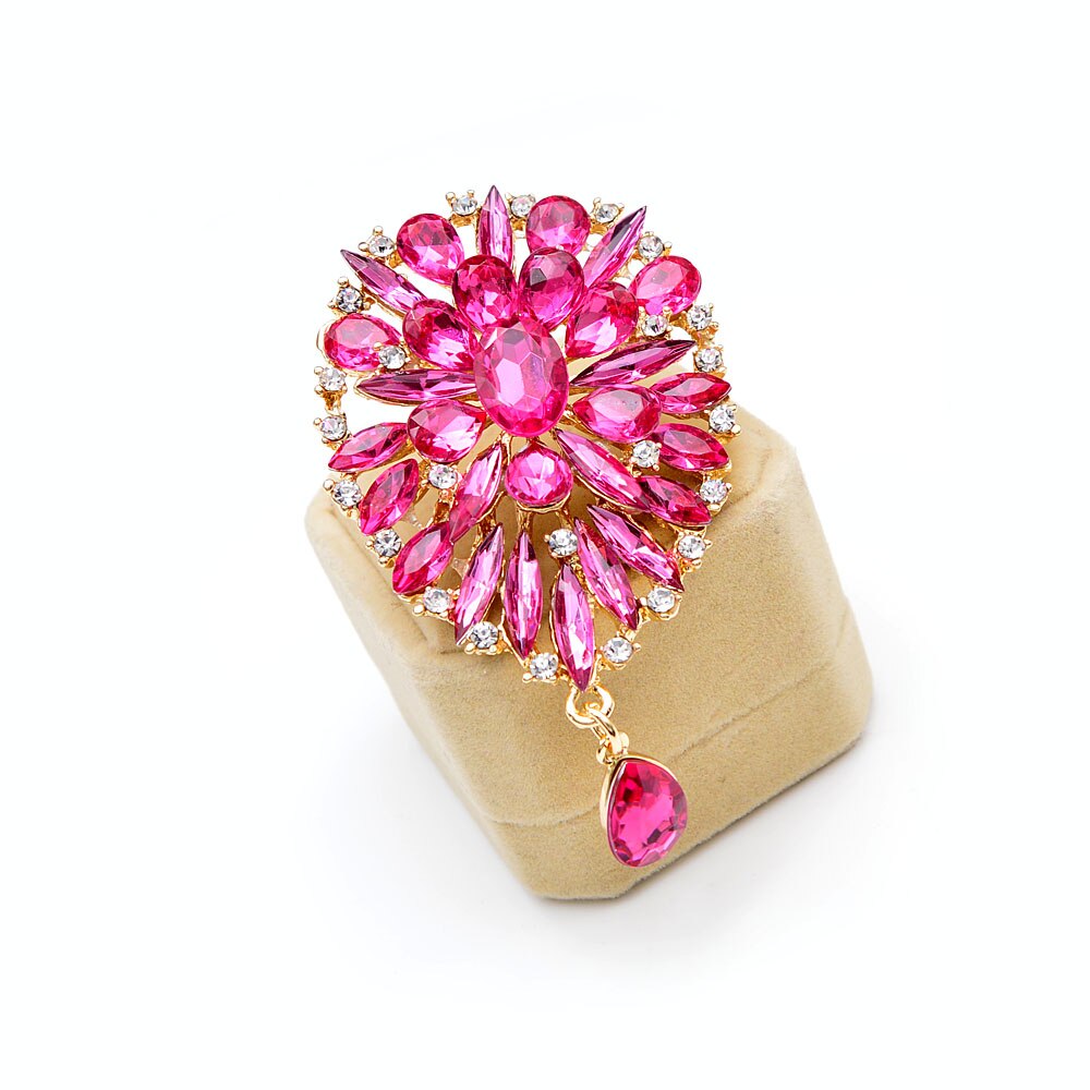 2 Colors Available Big Crystal Water Style Brooches for Women Dress Coat Brooch Pins Scarf Buckle Luxury Brooch: pink