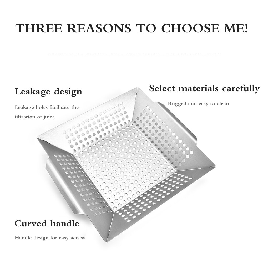 Barbecue Grill Pan Baking Tray Stainless Steel Square Vegetable Grill Basket BBQ Grid Topper Veggies Barbecue Wok Tool