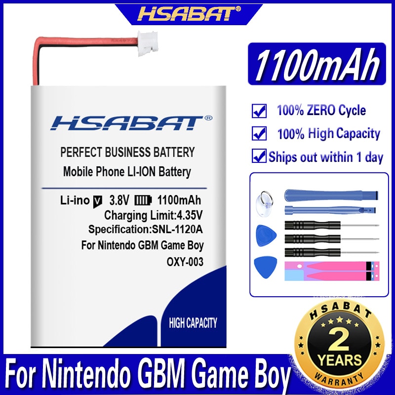 HSABAT – Kit de batterie Lithium-ion Rechargeable, 1100mAh, 3.8V, pour Nintendo GBM Game Boy, Micro Batteries