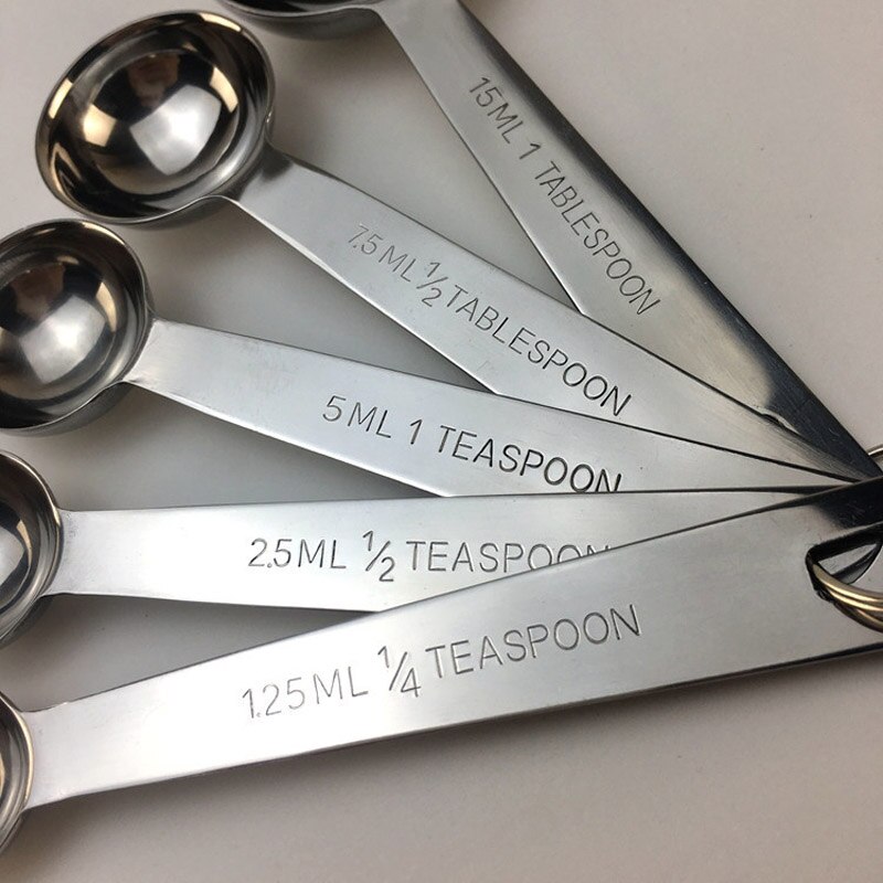5 PCS Stainless Steel Measuring Scoop Spoon Set with Scale Value for Cooking Baking 1.25ml 2.5ml 5ml 7.5 ml 15ml