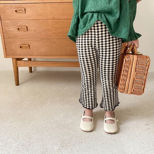 Koreaanse Versie Flared Broek Herfst Kleding Voor Kids Plaid Slanke Meisjes Broek Lente Uitloper Leggings Bell Bottoms Kinderen: plaid / 2T