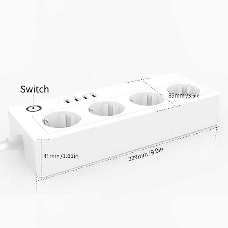 Wifi smart strømskinne intelligent stikkontakt 4 ac uttak 4 usb-ladeporter stemmefjernkontroll alexa ekko google assistent 16a