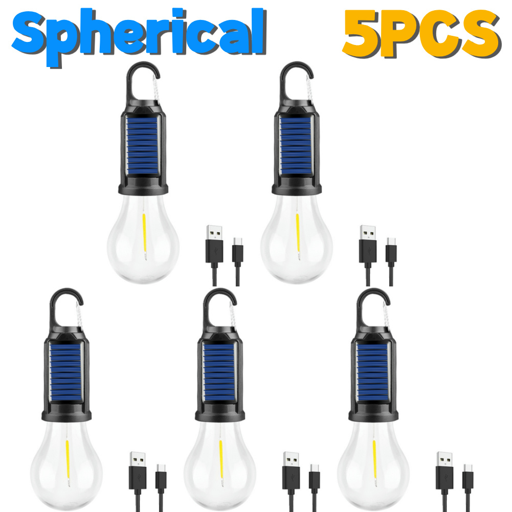 1-5pz Lanterna di illuminazione a portato solare con gancio Luce d'atmosfera per barbecue Ricarica USB Lampada portatile portatile impermeabile per barbecue da campeggio: Luna blu