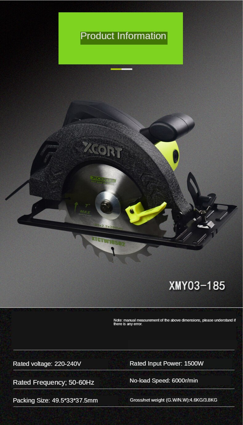 Electric Circular Saw 7 Inch High-Power Woodworking Electric Saw 185mm Multi-Function Electric Circular: Default Title