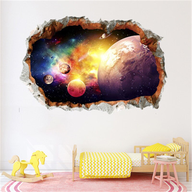 3D Universe Galaxy Wall Sticker For Kid Room Home Decor Cosmic Space Boy Room Decorative Sticker Galaxy Star Ceiling Mural Decal