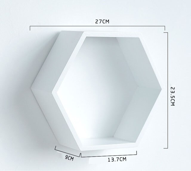 Hexagon nordisk flytande hylla trä hem tjejer sovrum väggdekoration blomställ display förvaringstillbehör: Vit