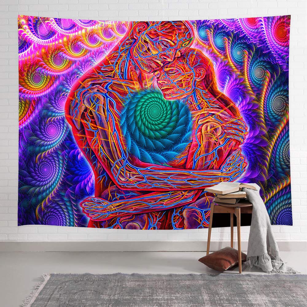 Simsant Trippy Psychedelic Tapestry Kissing Lovers Art Wall Hanging Tapestries for Living Room Home Dorm Decor: 2TGTZYAY288
