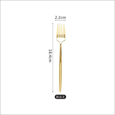 Golden Western Cutlery Mirror 304 Stainless Steel Dinner Steak Knife Fork Spoon Set Fruit Dessert Fork Coffee Spoon Chopsticks: Dessert fork
