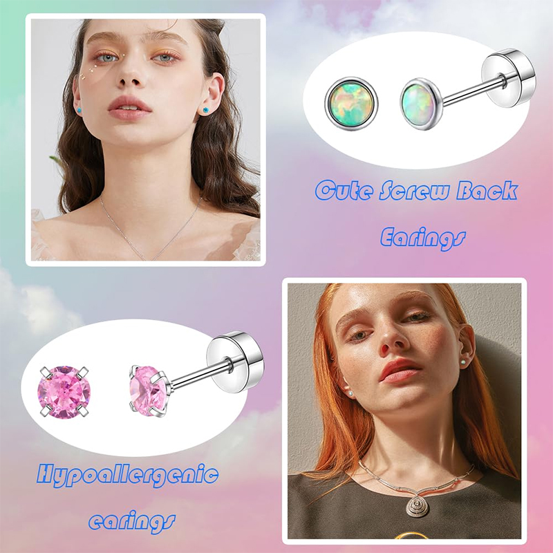 2PCS/Set Stainless Steel Heart Moon Earbone Stud Screw Ball Stud Earrings for Women Ear Tragus Cartilage Body Piercing