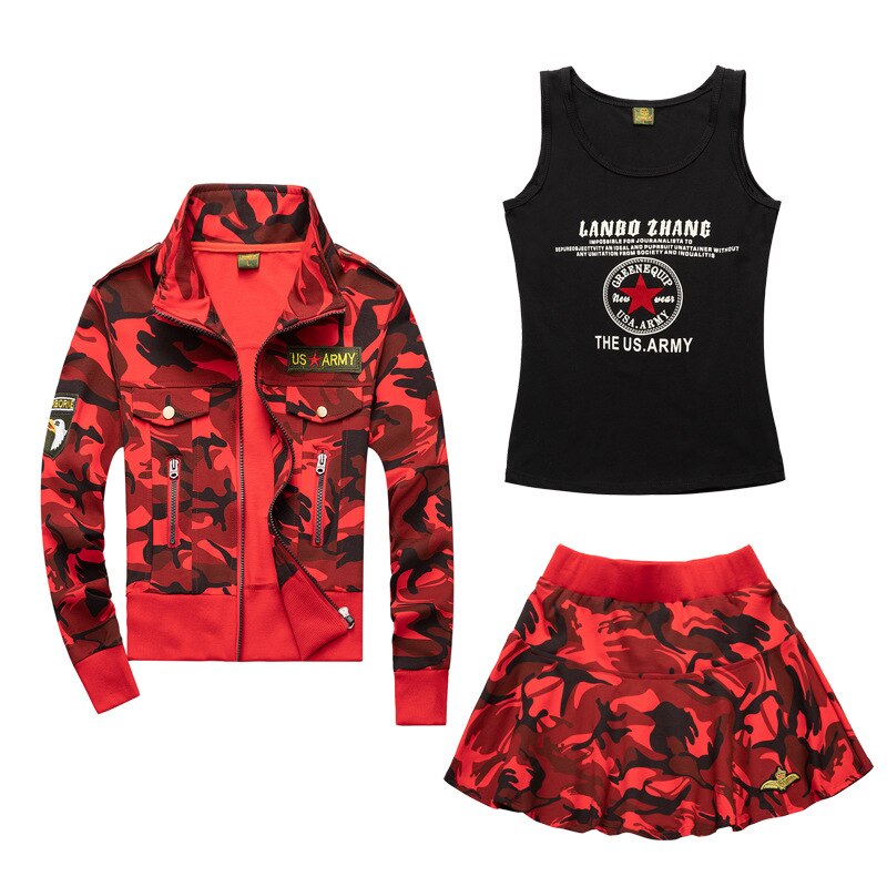 Jupe de Camouflage rouge pour femmes, Style, tenue de printemps et d&#39;été à la , vêtements de Performance de danse carrée de marin de loisirs en plein air