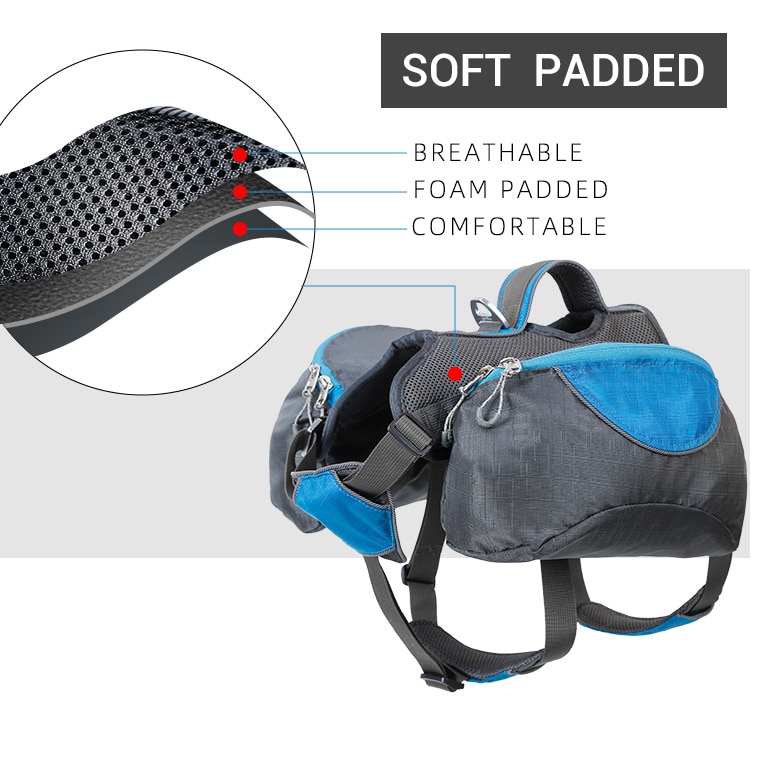 Sac de selle pour chien, sacoche de randonnée, souple, rembourré, grande capacité, pour l&#39;extérieur, harnais multifonction avec poignée pour animaux de compagnie
