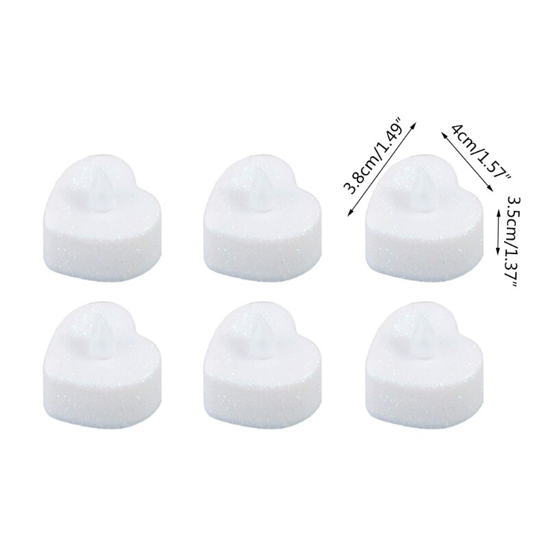 Velas LED con forma de corazón, vela eléctrica con purpurina, funciona con pilas, 6 piezas
