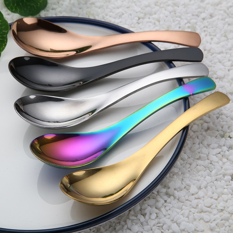 Stainless Steel Soup Spoon Gold Rainbow Deepen Thicken Large Capacity Small Spoons
