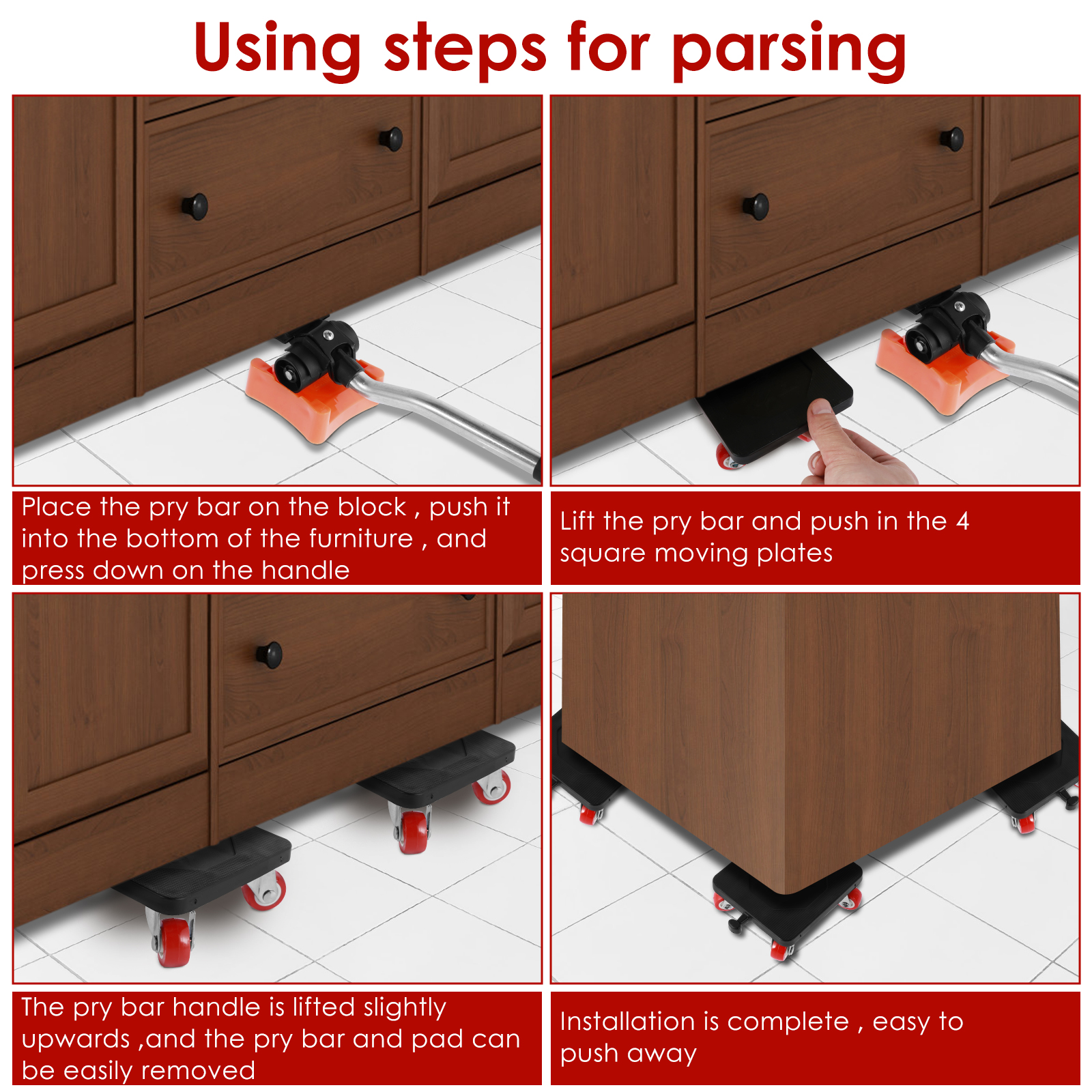 Kit de herramientas de manipulación de rodillos elevadores de muebles de alta resistencia, deslizador de elevación de electrodomésticos que ahorra trabajo de 880LB para manipulación de muebles grandes