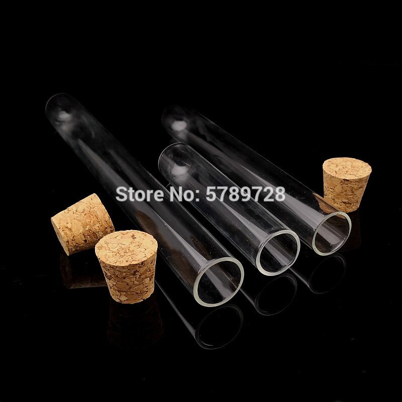 20 piezas tubo de ensayo de fondo redondo de vidrio de 20mm de diámetro exterior con tapón de corcho, equipo de enseñanza experimental escolar