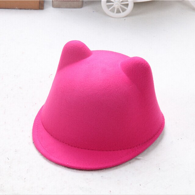 Gorro redondo cálido de lana con orejas de gato para niña y mujer, gorro de lana con orejas de gato, sombrero de Diablo, sombrero de fieltro Retro, Derby Bowler Horse, sombreros de ,: red