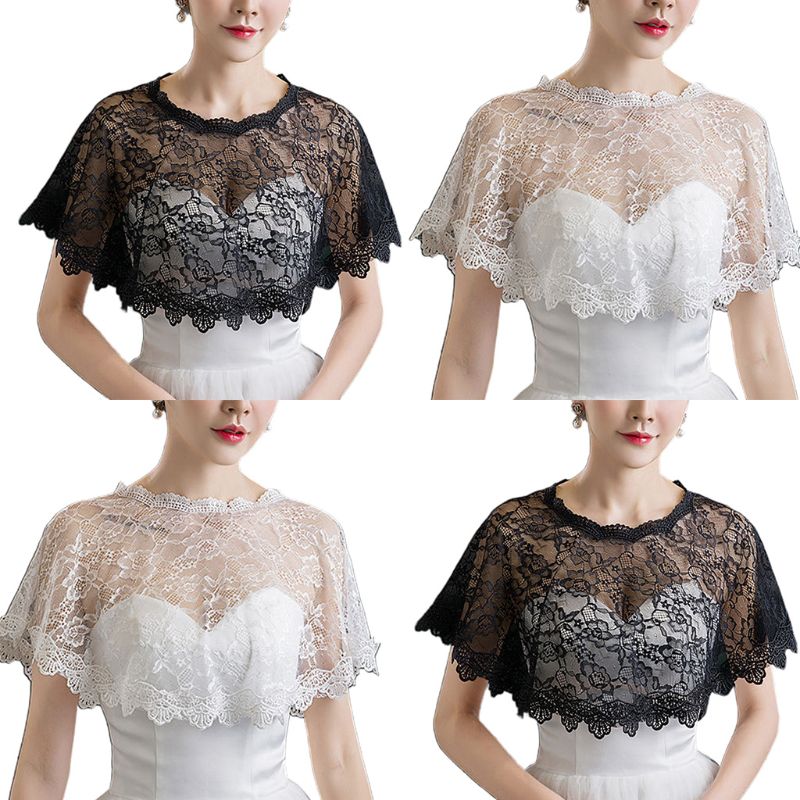 Femmes broderie dentelle florale Cape mariage mariée bal châle haussement d'épaules couverture U90E