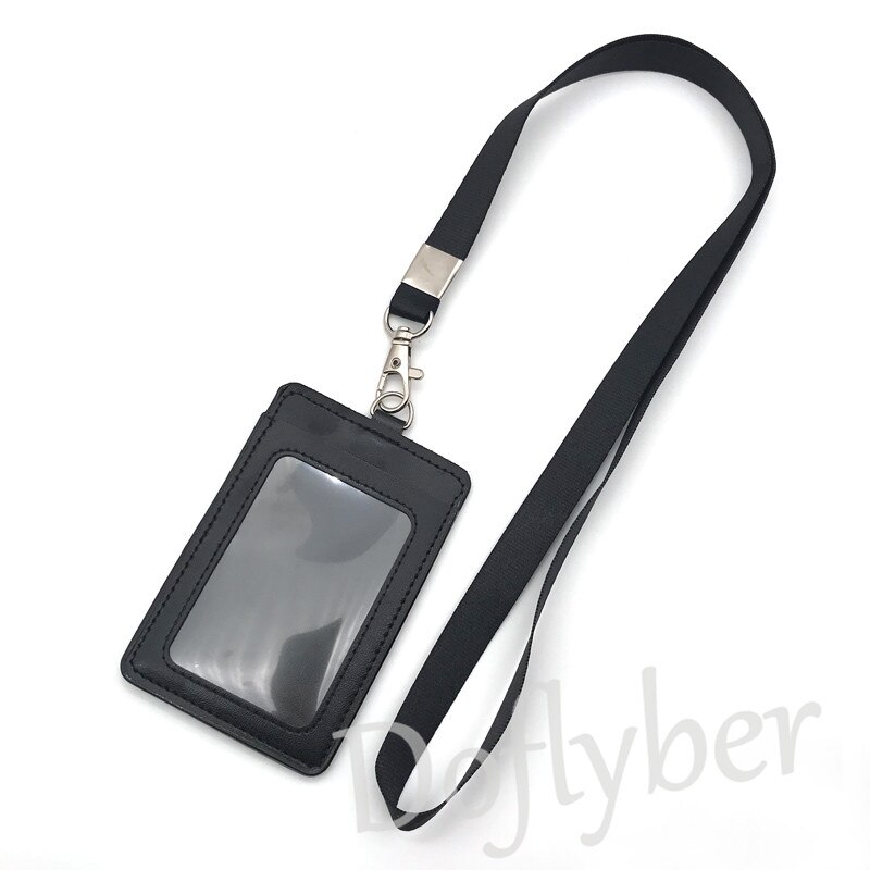 ID Work Card Holder with 15mm Neck Strap Rope Set Bank Employee Name Tag Badge Exhibition Lanyard Company Office Supplies: Black