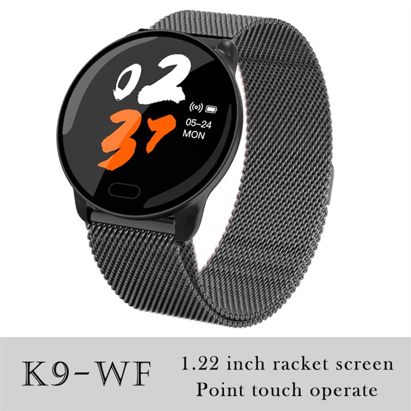 696 K9-WF Full Touch Pedometer Smart Watch Fitness Tracker Heart Rate Monitor Blood Pressure Smartwatch Monitor Smart Bracelet: K9 Black steel