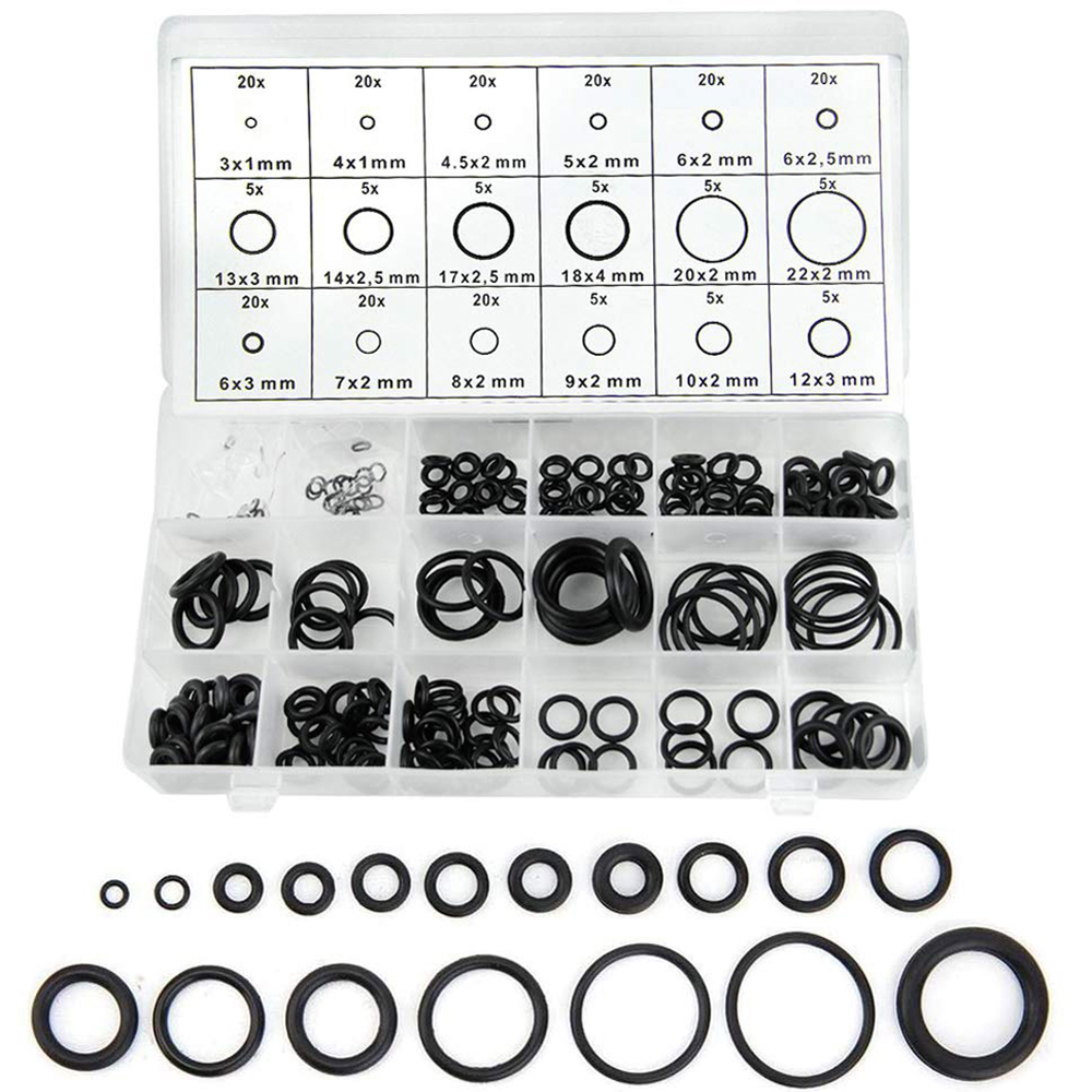 225 STKS Rubber O Ring Olie Weerstand O-Ring Wasmachine Pakking Afdichtingen Waterdichtheid Assortiment Verschillende Grootte en Plastic Box Kit Set: Default Title