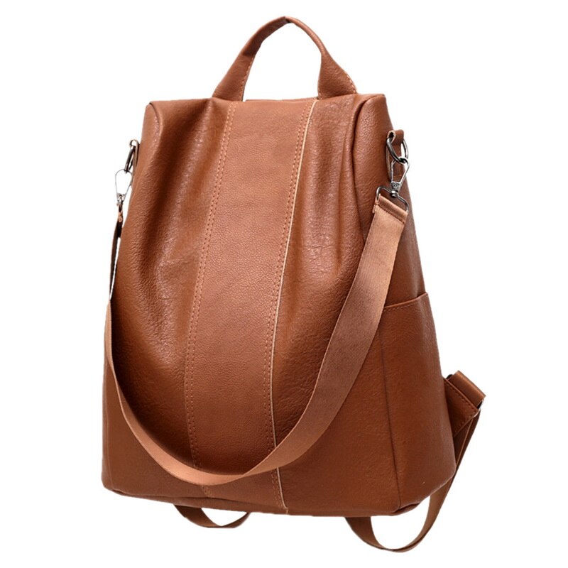 Femme Anti-vol sac à dos classique en cuir PU couleur unie sacs à dos femmes voyage épaule bandoulière noir marron sac à dos