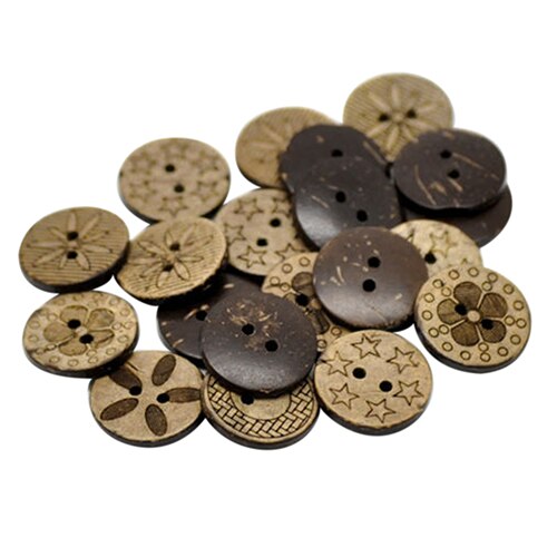 ! 50 Pcs Mixed Pattern Coconut Shell 2 Holes Sewing Buttons DIY Scrapbooking 18mm AC16