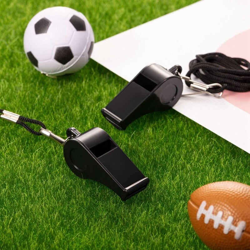 Top100 Pcs Black Lanyard Plastic Whistles Coaches Referees Fans Cheer Student Whistles Emergency Survival Whistles Bulk