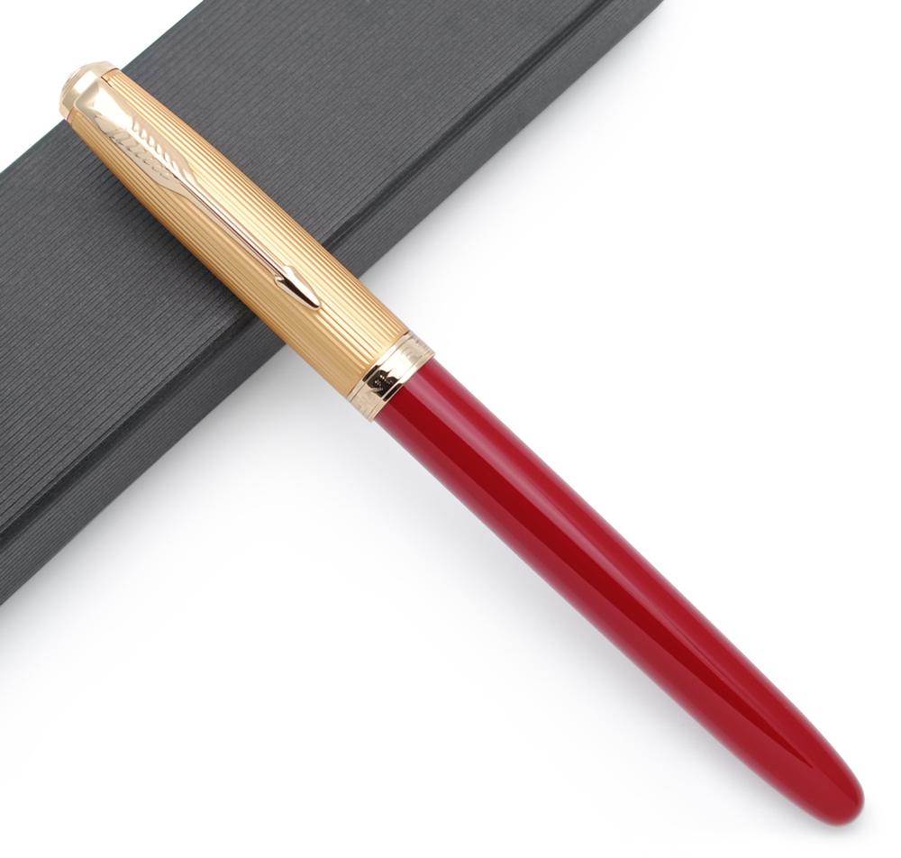 Jinhao 85 Metal/Wood Fountain Pen Golden Cap Extra Fine Nib 0.38mm Ink Pen: Red