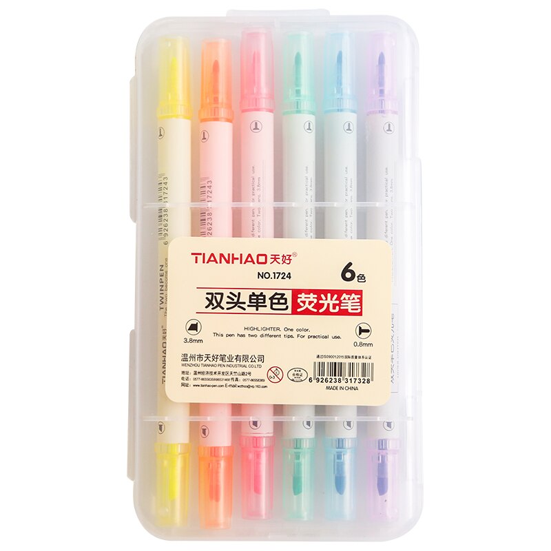 6 Pcs Dual Tip Pen Marker Highlighters School Supplies