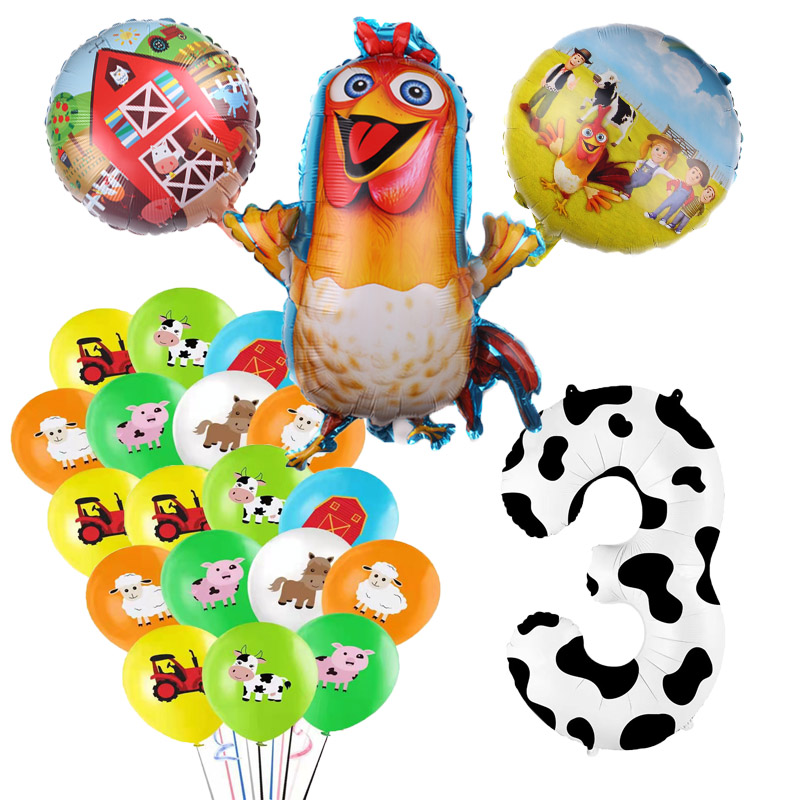 Farm Birthday Party Decorations Chicken Balloon Cow Disposable Tableware Set Baby Shower Dream Rangeland La Granja Zenon Party: RUBY