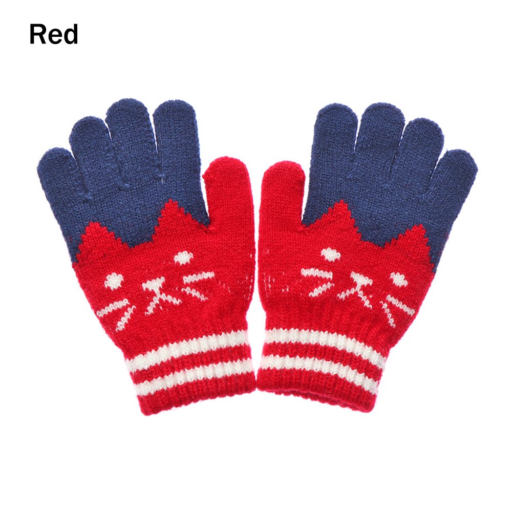 4-10Years Baby Handschoenen Zachte Cartoons Leuke Kat Wanten Peuter Meisjes Kids Winter Jongens Warme Dikke Gebreide Handschoenen Kinderen Accessoires: Red