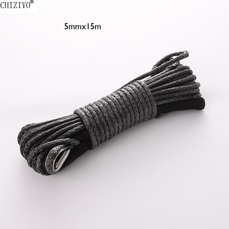 15m 5mm/6mm Rescue Tow Rope Towing Winch Cable Rope String Line Synthetic Fiber 5500lbs/7700lbs for ATV UTV Car SUV: 5mm Black Gray