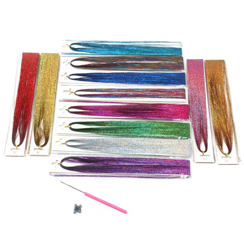 Hår tinsel strands kit, tinsel hair extensions, fairy hair tinsel kit for kvinner jenter med verktøy  (12 farger)