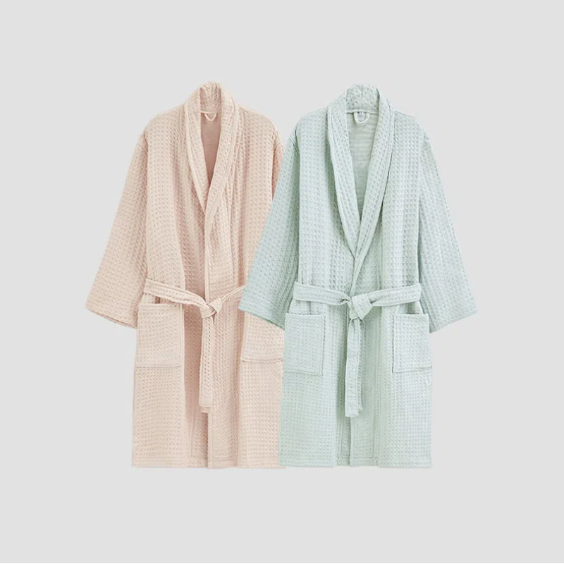 Albornoz de algodón de gofres para pareja adulta, ropa de estar por casa para Hotel, camisón cálido, mediano y largo, cuatro estaciones