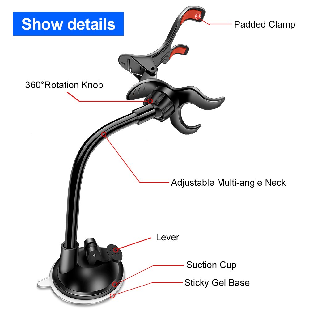 Téléphone Support pour voiture Flexible Rotation de 360 degrés windshied Support de voiture Support pour téléphone Mobile pour téléphone portable voiture Support pour téléphone Support GPS
