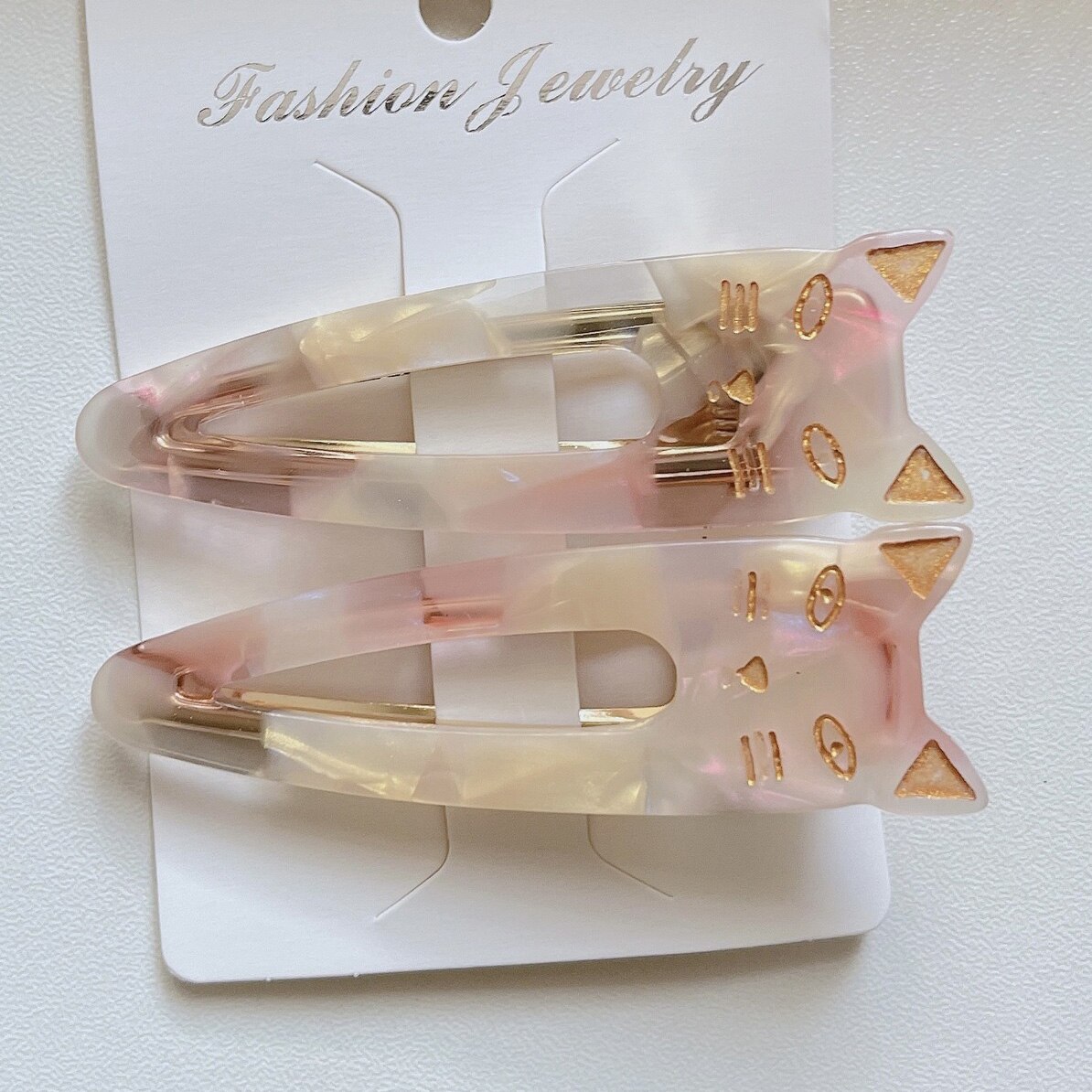 Clip de pico de pato con forma de gato de acetato, 2 piezas, horquillas acrílicas multicolores, accesorios para el cabello