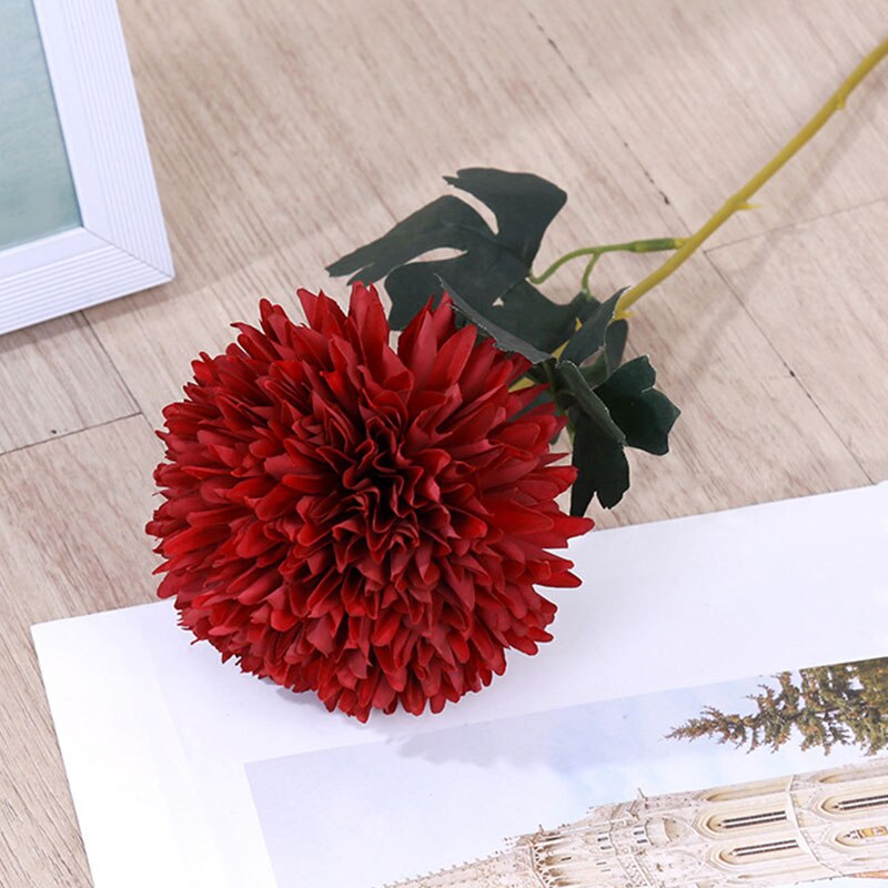 1PC Simulation Hydrangea Colorful Artificial Dandelion Flower Ball Artificial Flowers DIY Wedding Party Decor: wine red