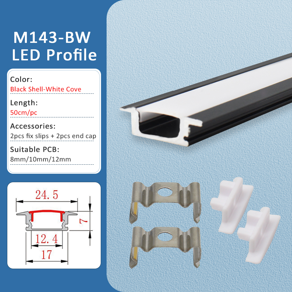 LED Strip Aluminum Profile 50CM Recessed Surface Mounted Aluminium Channel with Diffuser PC Cover for 8mm 10mm Linear Lighting: Red / light yellow