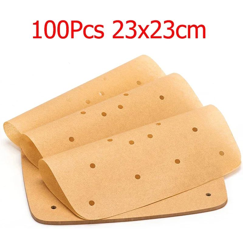 100/Stuks Lucht Friteuse Perkamentpapier Liners 23 Cm Geperforeerde Wegwerp Lucht Friteuse Liners Vierkante Perkamentpapier Keuken gereedschap: Default Title