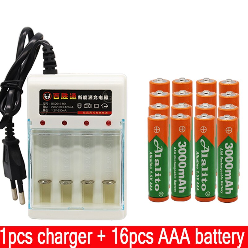 Brand 3000mah 1.5V AAA Alkaline Battery AAA rechargeable battery for Remote Control Toy Batery Smoke alarm with charger