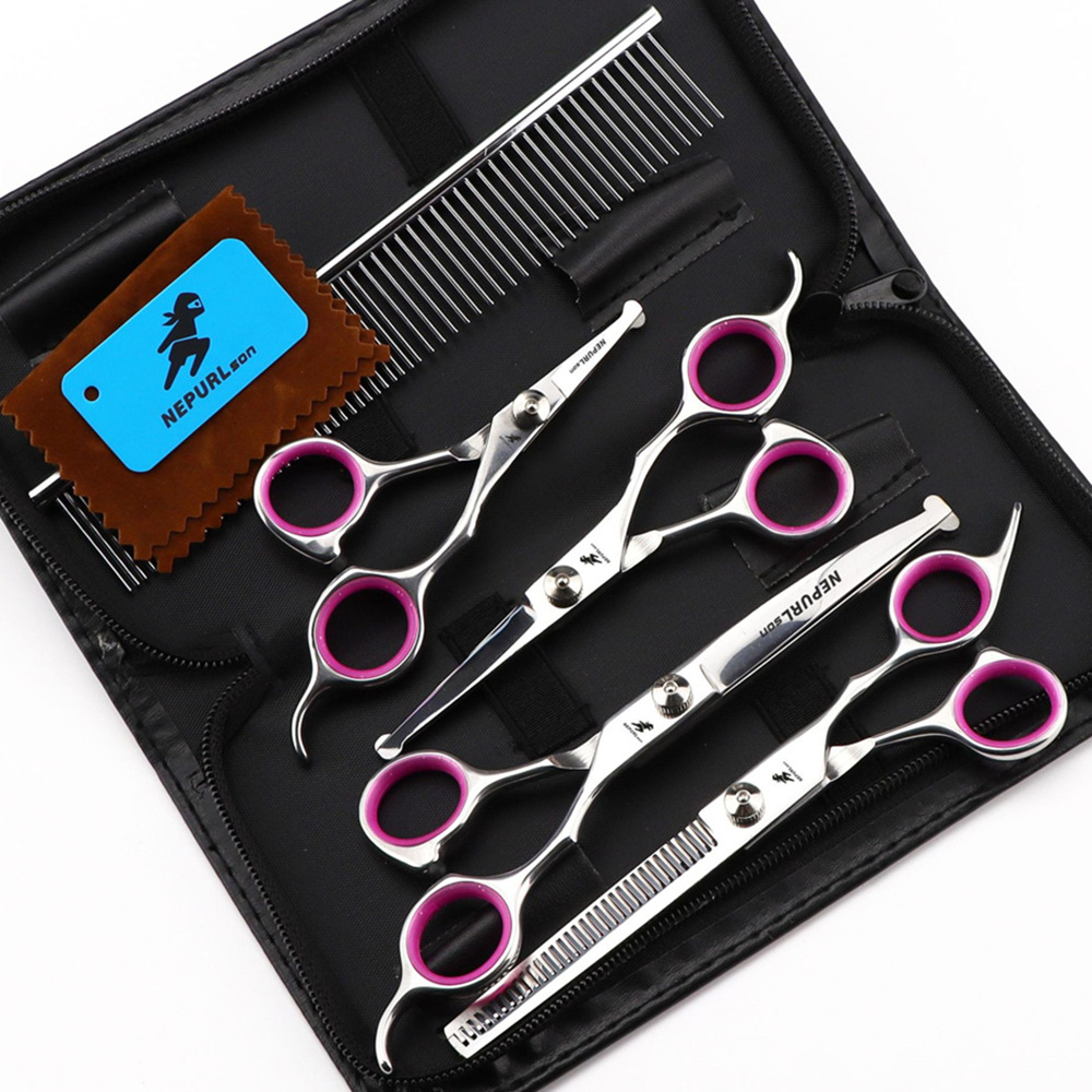 Safety Pet Grooming Scissors Round Head Tips Stainless Steel Pets Shears Dog Scissors Set Hair Cutting Curved Thinning Tools Kit