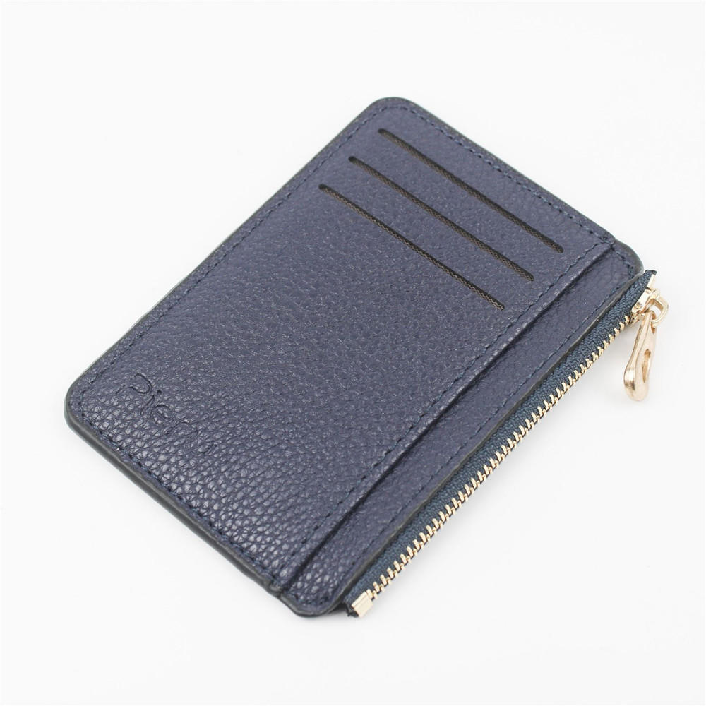 1pcs Slim Women Card Holder PU Leather Unisex Zipper Business Card Case Men Credit Mini Cards Holder Wallet: Royal blue