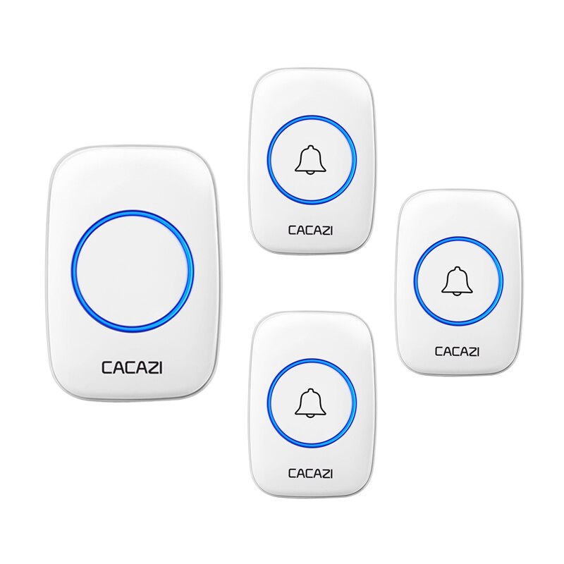 CACAZI Wireless Doorbell DC Battery-operated 60 Chimes Waterproof Home Cordless Door Bell 23A12V Battery 3 Button 1 Receiver: 3 button 1 receiver