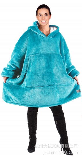 Winter Dikke Comfy TV Deken Sweatshirt Effen Warm Hooded Deken Volwassenen en Kinderen Fleece Gewogen Dekens voor Bedden Reizen: Sky Blue