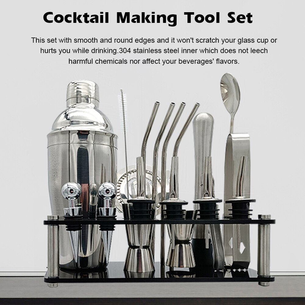 20pcs Fine Cocktail Making Set Cocktail Set Boston Shaker Mixer Stainless Drink Making Stainless Steel Kit for Home Bar