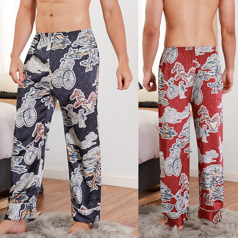 Pantalon pyjama en soie pour homme, grande taille, décontracté, ample, vêtements d'intérieur,