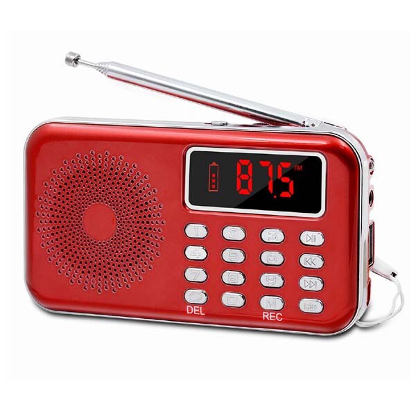 Lefon Portable Mini Radio FM Stereo Receiver Speaker Recorder MP3 Player Support TF SD Card USB AUX LED Display Flashlight: Red