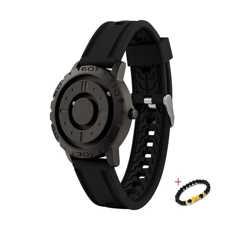 Heren Horloges Top Brand Luxe Magnetische Horloge Mannen Quartz Man Rvs Waterdichte Sport Siliconen Horloge Relogio Masculino: Black